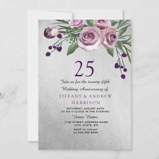Invitation pour les 25 ans de mariage Rose Violett (Devant)