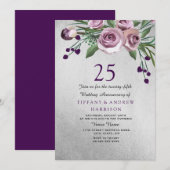 Invitation pour les 25 ans de mariage Rose Violett (Devant / Derrière)