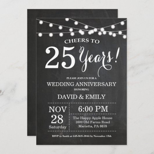 Invitation pour les 25 ans de mariage sur tableau (Devant / Derrière)