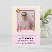 Invitation pour les 25 ans Fleurs roses rétro funk (Debout devant)