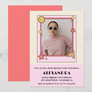 Invitation pour les 25 ans Fleurs roses rétro funk