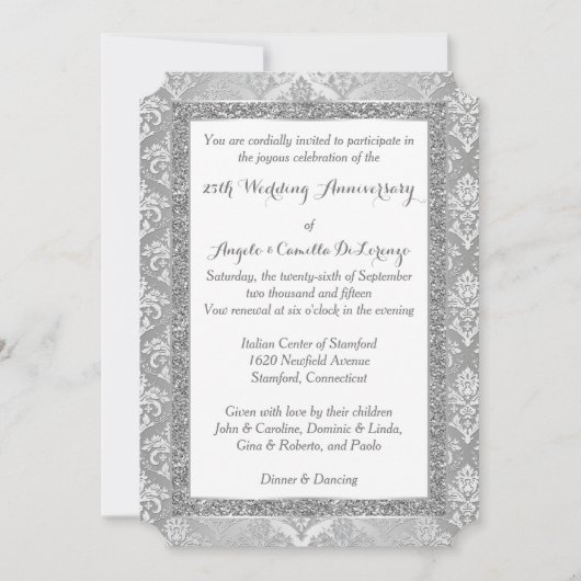 Invitation pour les 25 ans | Paillettes argentées (Devant)