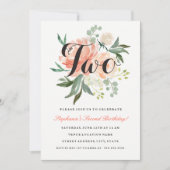 Invitation pour les 2 ans avec fleurs rose pêche (Devant)