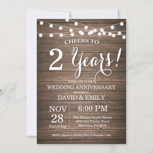 Invitation pour les 2 ans de mariage en bois rusti (Devant)