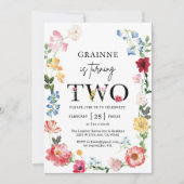 Invitation pour les 2 ans de Thème Fille Fleur Sau (Devant)