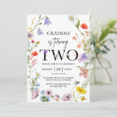 Invitation pour les 2 ans d'une fille thème Fleur (Debout devant)