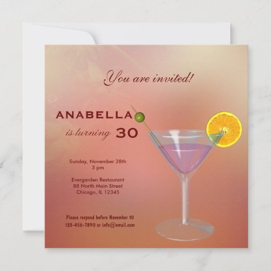 Invitation pour les 30 ans au cocktail (Devant)
