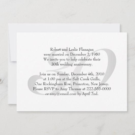 Invitation pour les 30 ans de mariage (Dos)