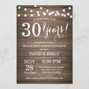 Invitation pour les 30 ans de mariage en bois rust