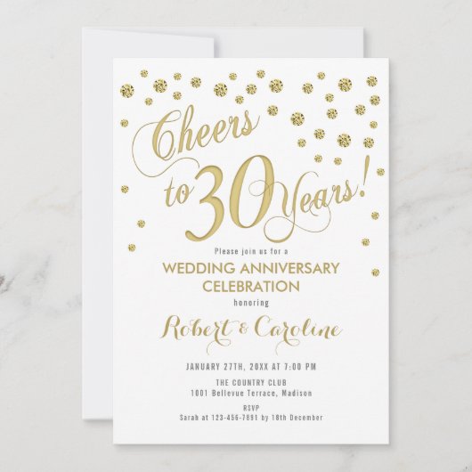 Invitation pour les 30 ans de mariage - Or et blan (Devant)