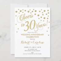 Invitation pour les 30 ans de mariage - Or et blan