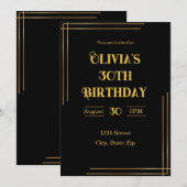 Invitation pour les 30 ans – Noir & Or | Élégant (Devant / Derrière)