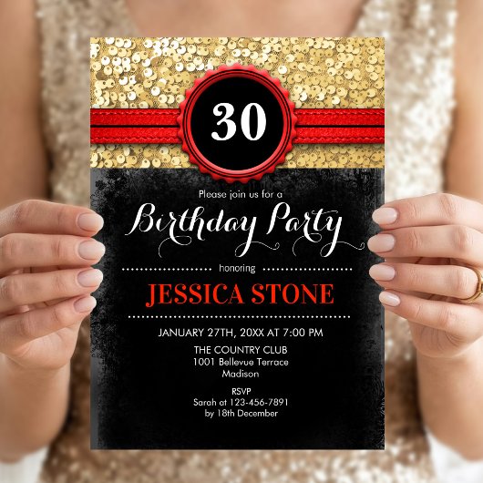 Invitation pour les 30 ans - Rouge Noir Or
