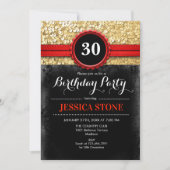 Invitation pour les 30 ans - Rouge Noir Or (Devant)