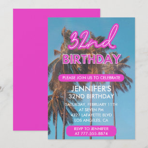 Invitation pour les 32 ans Été Arbre à palmes rose
