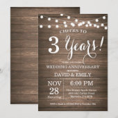 Invitation pour les 3 ans de mariage en bois rusti (Devant / Derrière)