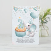 Invitation pour les 3 ans du petit garçon éléphant (Debout devant)