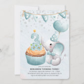 Invitation pour les 3 ans du petit garçon éléphant (Devant)