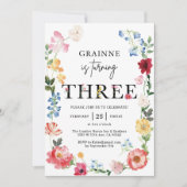 Invitation pour les 3 ans d'une fille thème Wildfl (Devant)