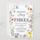 Invitation pour les 3 ans d'une fille thème Wildfl (Devant)