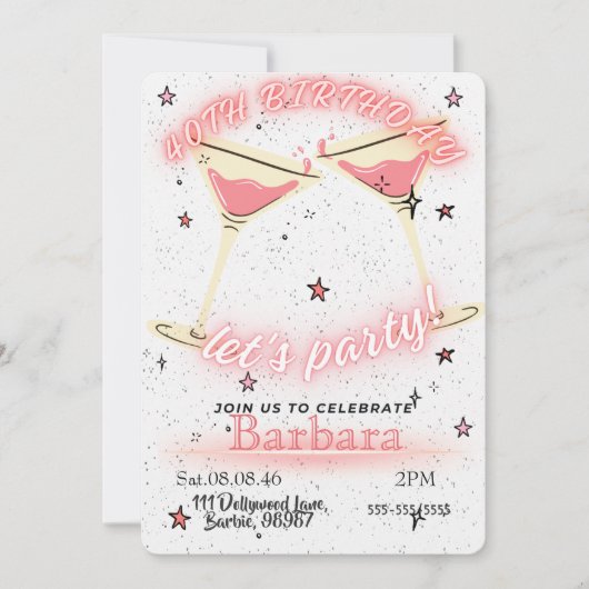 Invitation pour les 40 ans au cocktail rose (Devant)