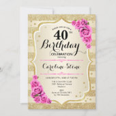 Invitation pour les 40 ans - Bandes dorées Roses r (Devant)