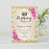 Invitation pour les 40 ans - Bandes dorées Roses r (Debout devant)