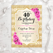 Invitation pour les 40 ans - Bandes dorées Roses r