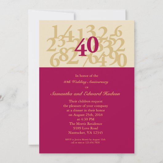 Invitation pour les 40 ans d'anniversaire de maria (Devant)
