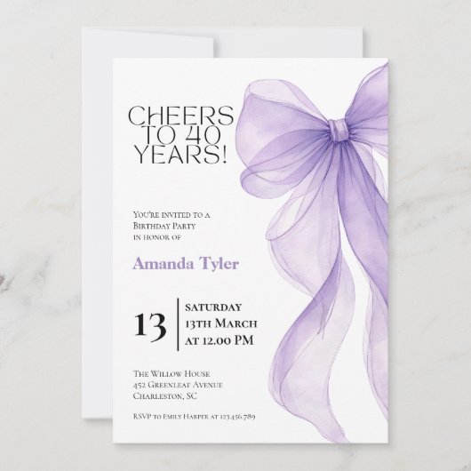 Invitation pour les 40 ans de Lavender Bow (Devant)