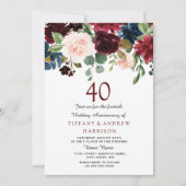 Invitation pour les 40 ans de mariage au vin rouge (Devant)