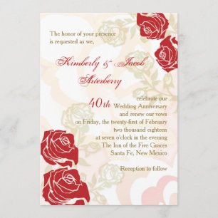 Invitation pour les 40 ans de mariage aux roses ro