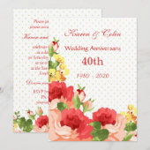 Invitation pour les 40 ans de mariage aux roses ro (Devant / Derrière)