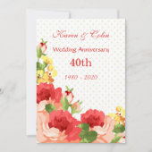 Invitation pour les 40 ans de mariage avec des ros (Devant)