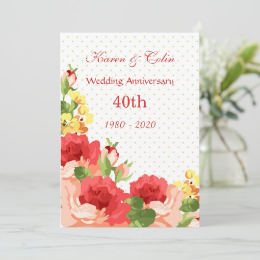 Invitation pour les 40 ans de mariage avec des ros (Debout devant)