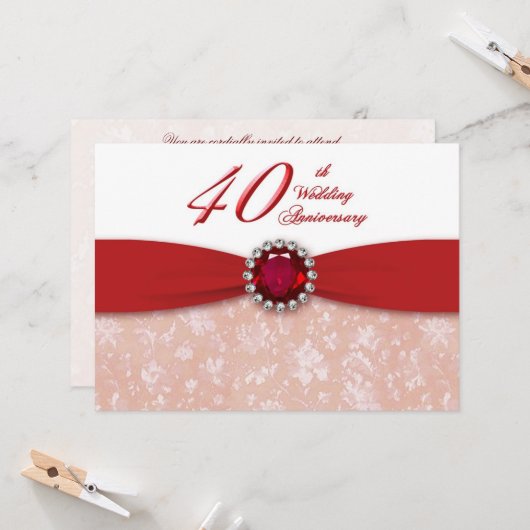 Invitation pour les 40 ans de mariage - Damassé (Devant/Arrière en situation)