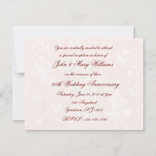 Invitation pour les 40 ans de mariage - Damassé (Dos)