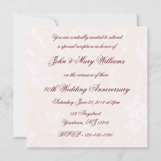 Invitation pour les 40 ans de mariage de Damask (Dos)