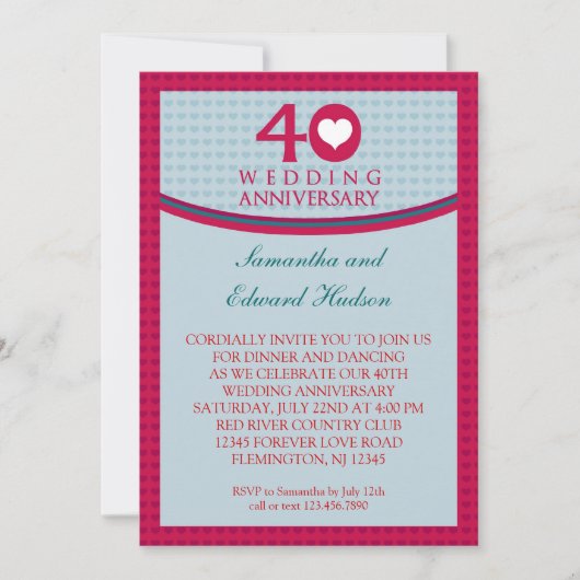 Invitation pour les 40 ans de mariage de nos coeur (Devant)