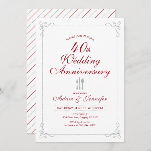 Invitation pour les 40 ans de mariage de Rubis & A (Devant / Derrière)