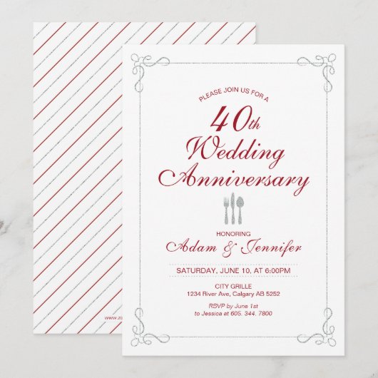 Invitation pour les 40 ans de mariage de Rubis et  (Devant / Derrière)