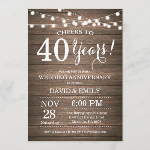 Invitation pour les 40 ans de mariage en bois rust