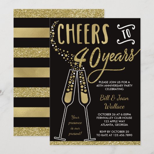 Invitation pour les 40 ans de mariage, faux brilla (Devant / Derrière)