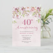 Invitation pour les 40 ans de mariage Fleurs roses (Debout devant)