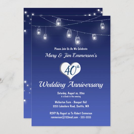 Invitation pour les 40 ans de mariage - Guirlande (Devant / Derrière)