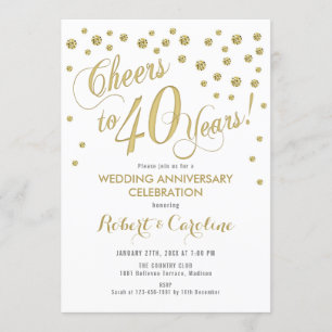 Invitation pour les 40 ans de mariage - Or et Blan