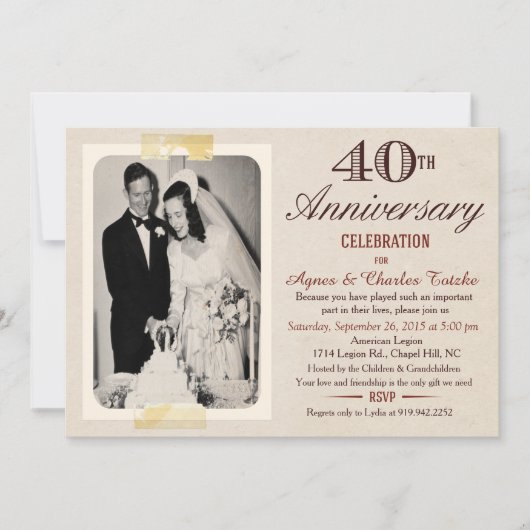 Invitation pour les 40 ans de mariage - Photo pers (Devant)