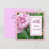 Invitation pour les 40 ans de mariage Rose Pivoine (Devant / Derrière)