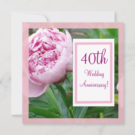 Invitation pour les 40 ans de mariage Rose Pivoine (Devant)