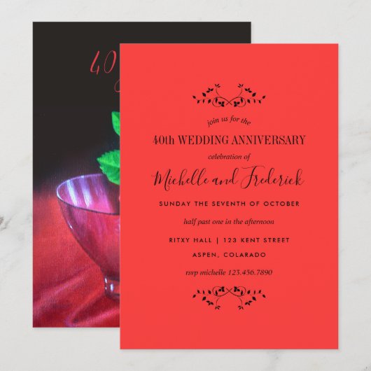 Invitation pour les 40 ans de mariage Rose rouge d (Devant / Derrière)